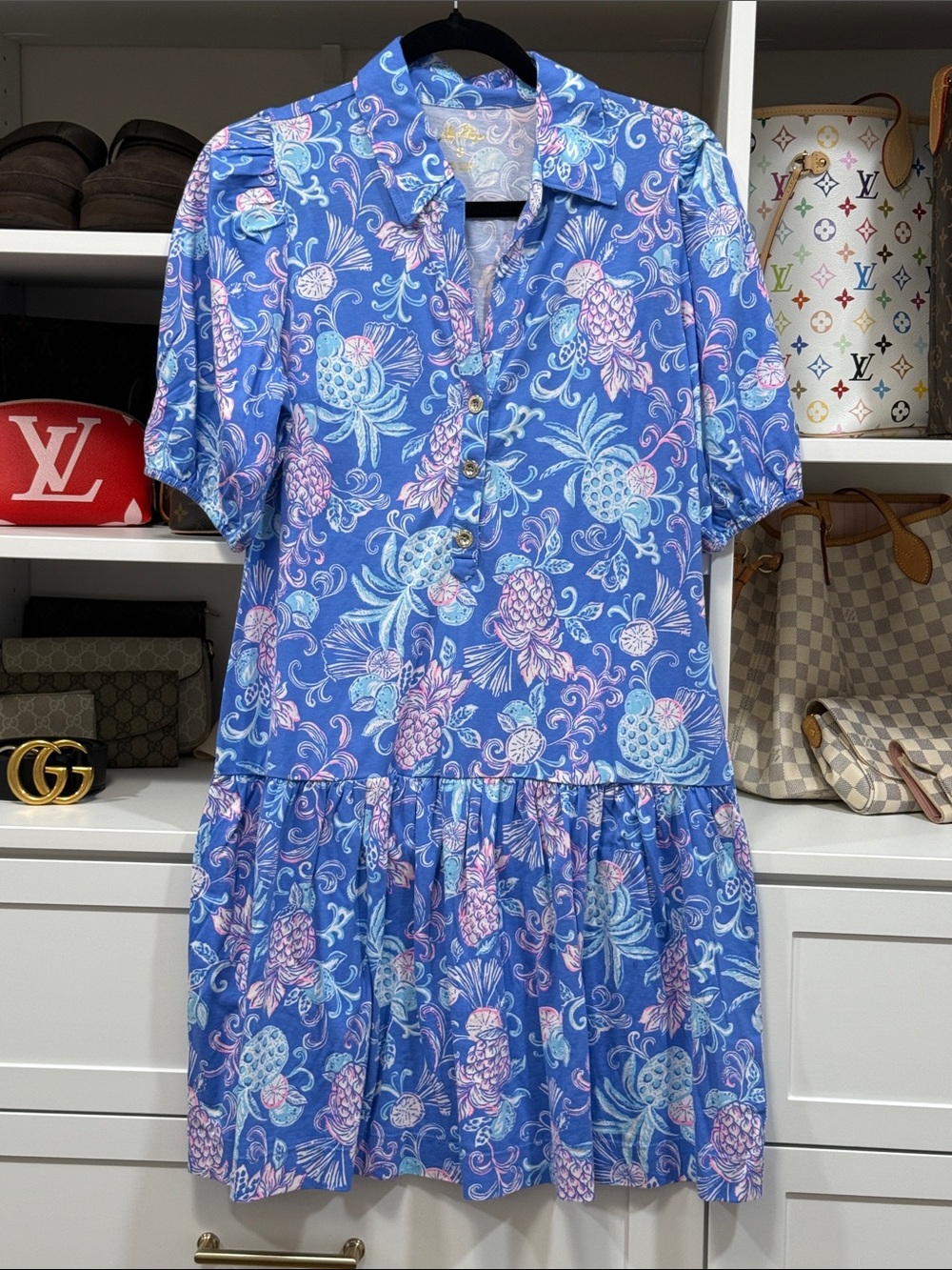 Lilly Pulitzer Blue Tropical Pineapple Print Dress